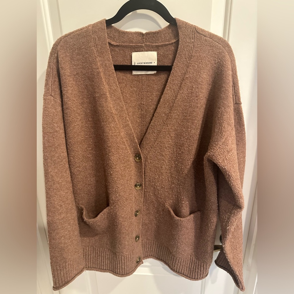 Lucky Brand Women's Brownish Pink Button Down Cardigan Sweater